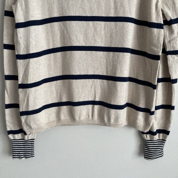 Faherty Womens Legend Sweater Hoodie Large Beige Navy Striped Pullover Casual - Picture 9 of 11